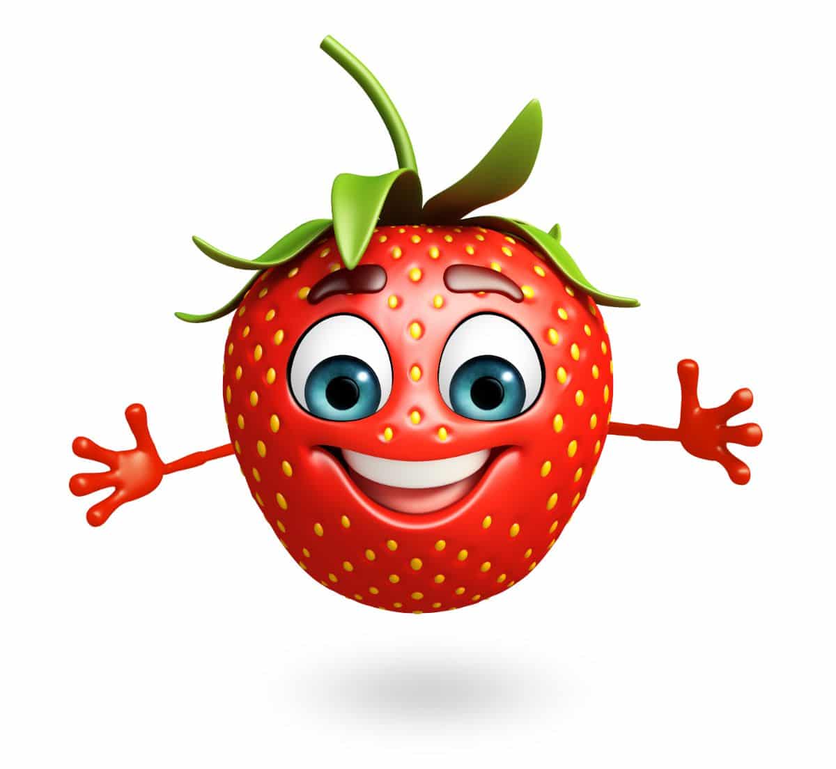 Strawberry with cartoonish face hugging position
