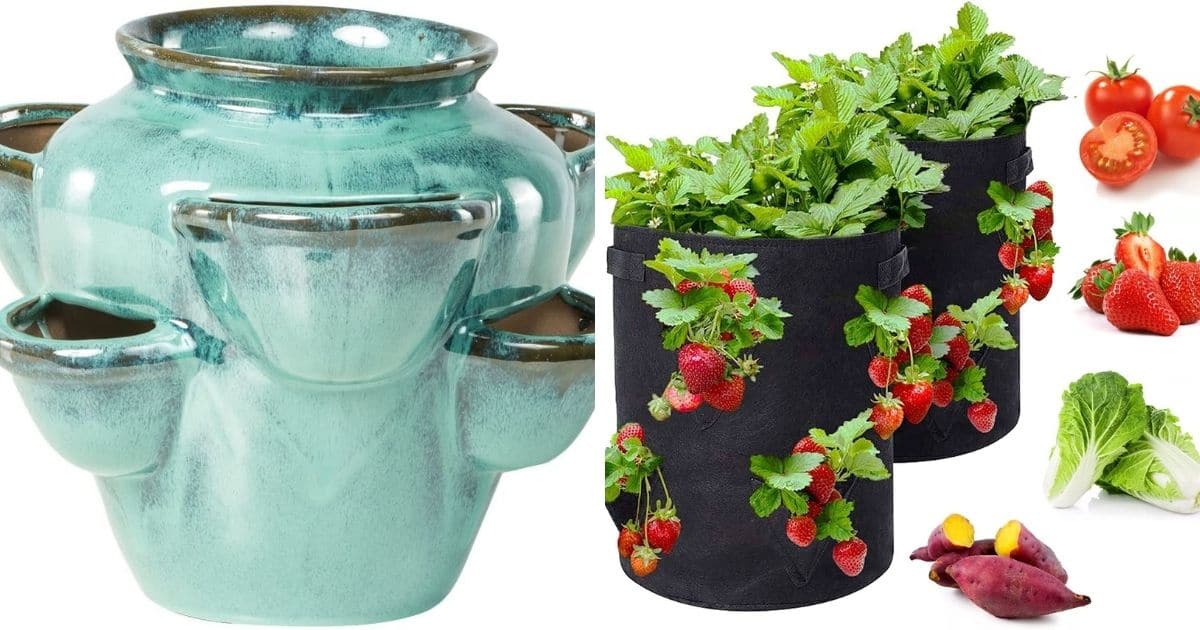 RooTrimmer 2-Pack 5 Tier Stackable Planter Pots, Verticaal Tower Garden Planter, Herb Strawberry Planter for Indoor/Outdoor Growing Vegetables and