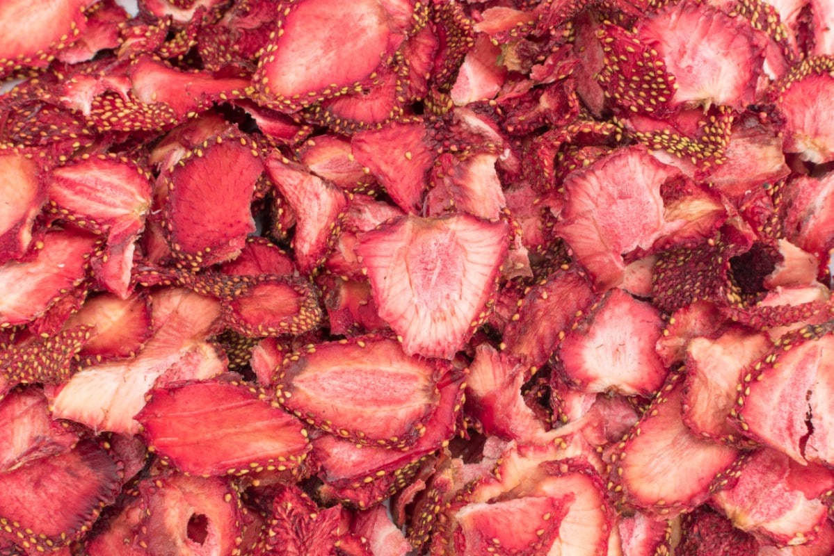 Close up dried strawberries.