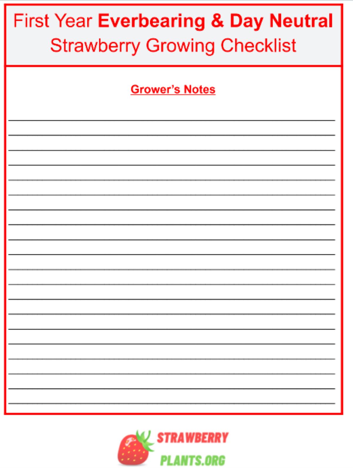 Notes page for day neutral strawberry growers