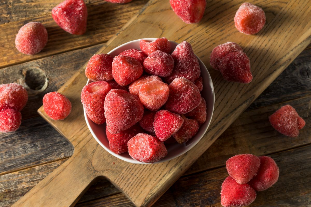 Flash frozen strawberries ready to seal
