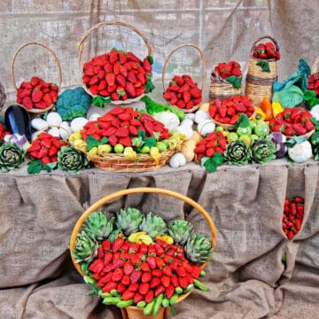 Strawberry stand in a strawberry festival.