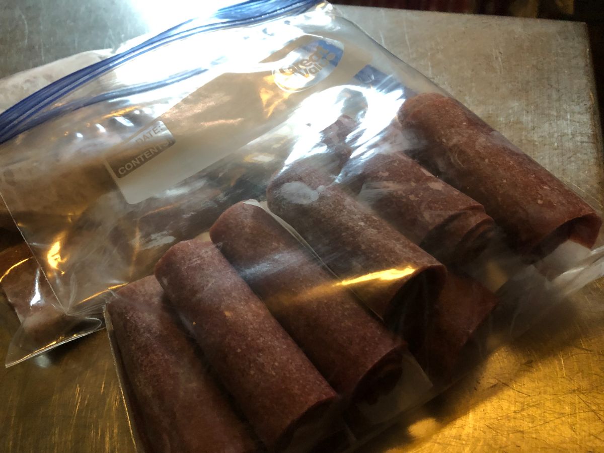 Strawberry fruit leathers ready for storing