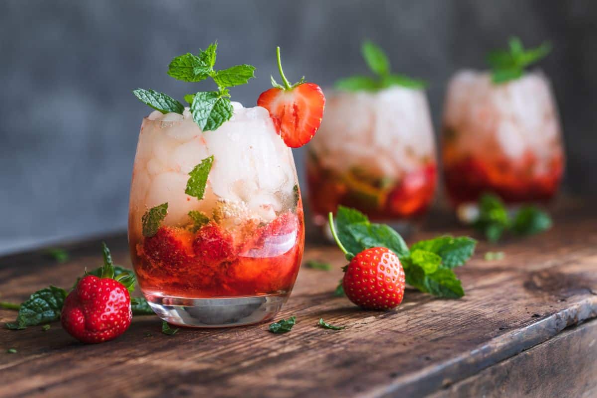Strawberry tops used to infuse flavored water