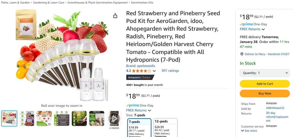 Online plant listing for off season strawberries