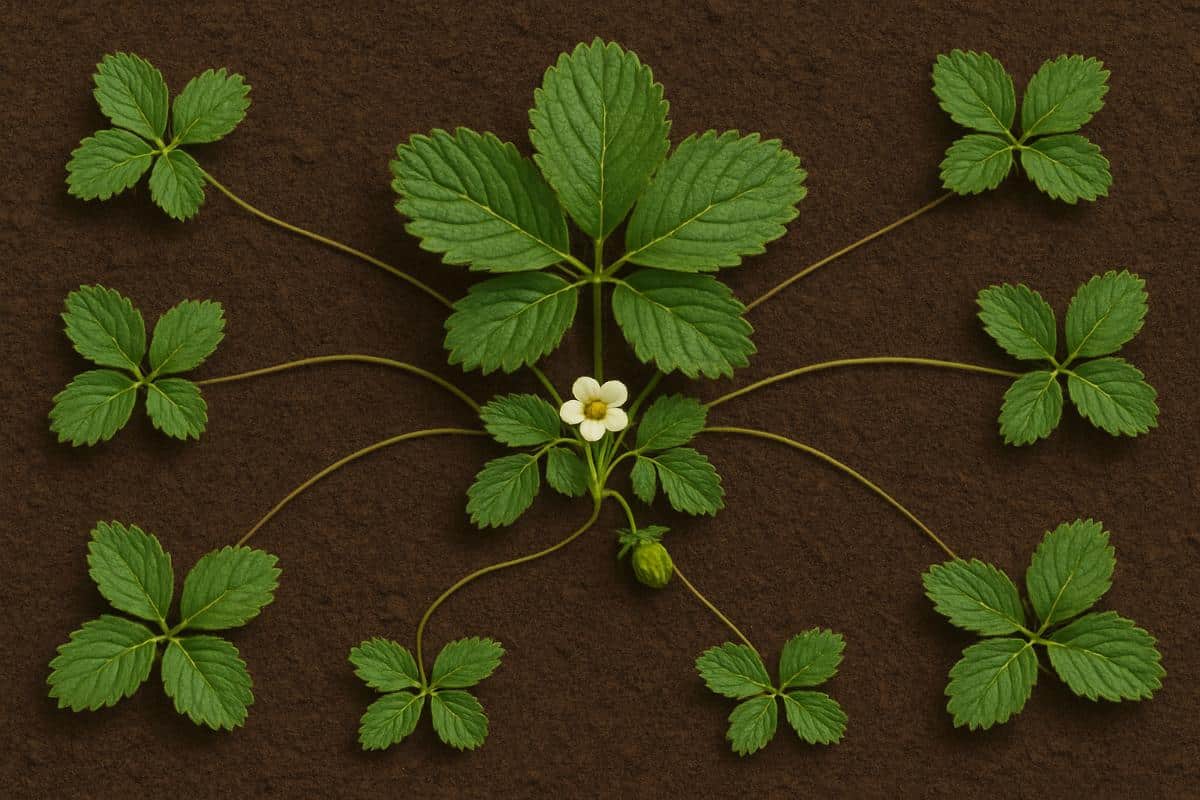 Image of a strawberry plant with multiple runners